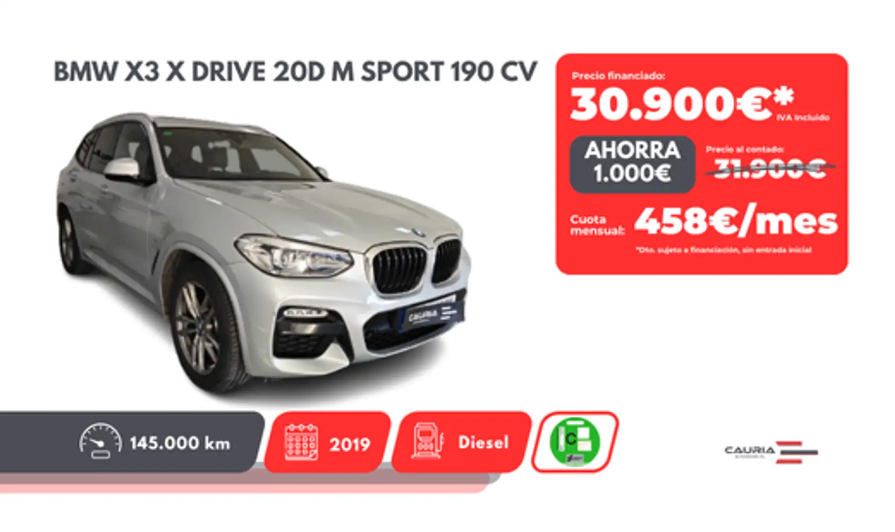 BMW X3 xDrive 20dA Gris - 1
