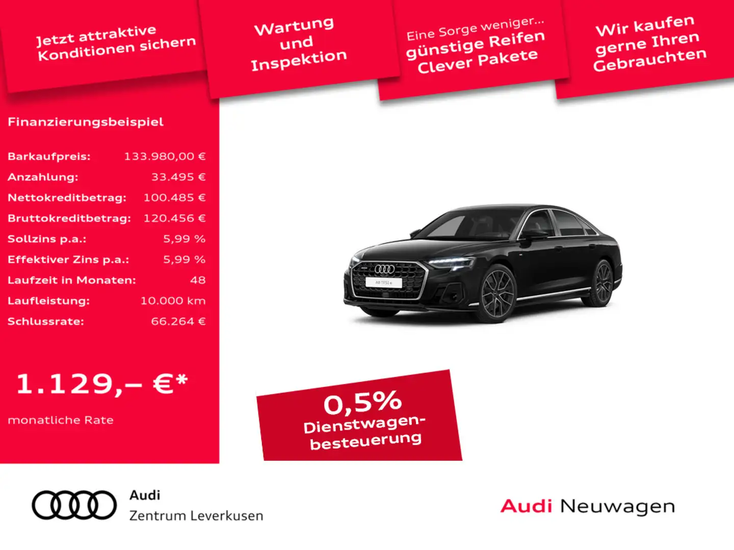 Audi A8 TFSI e quattro PANO 360° MATRIX AHK ACC HU Schwarz - 1