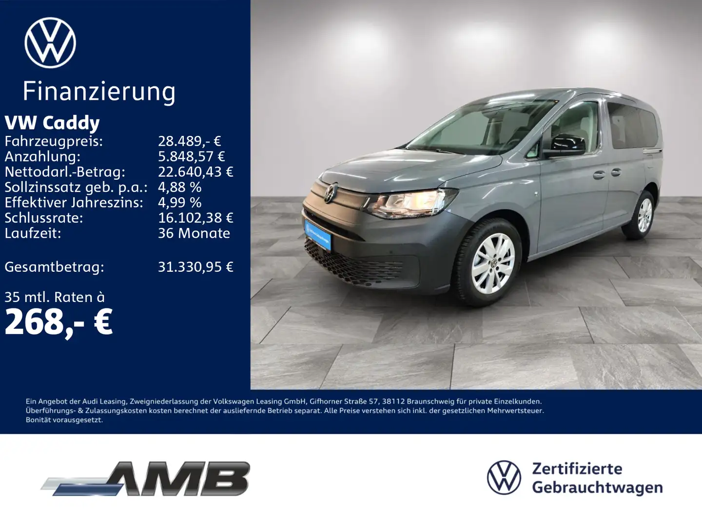 Volkswagen Caddy Kombi 2.0 TDI AHK/Navi/digiC/Sitzhzg/RFK Grau - 1