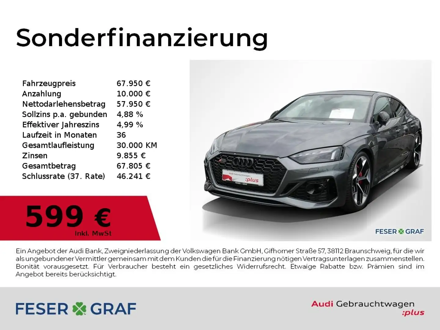Audi RS5 Sportback Pano,Navi,Matrix,RS-Sportabgas Grijs - 1