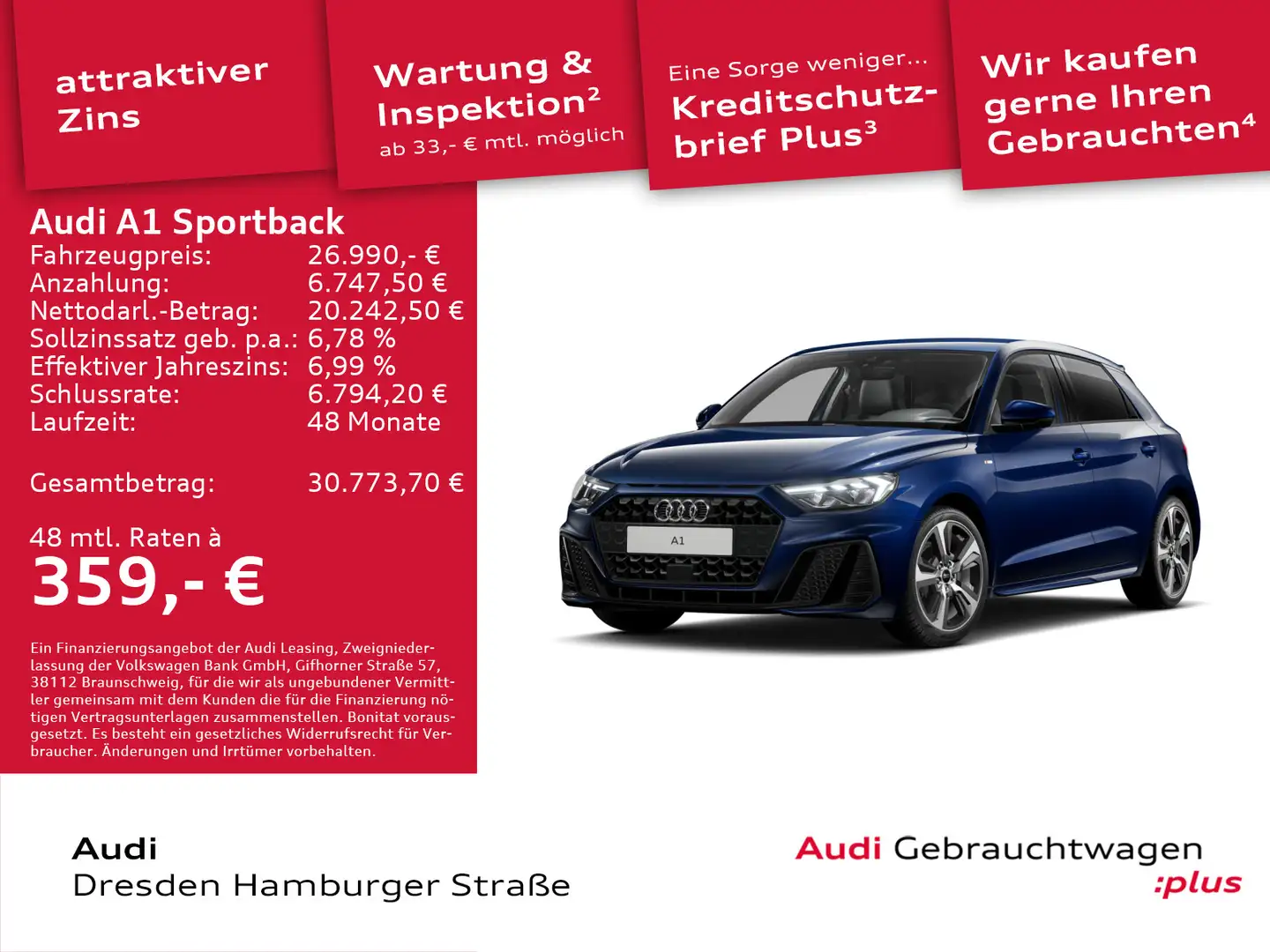 Audi A1 S line 25 TFSI 70(95) kW(PS) S tron Blau - 1