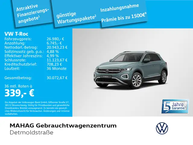 Volkswagen T-Roc T ROC Style 1.0 TSI LED+ AHK Navi ParkAssist Sit