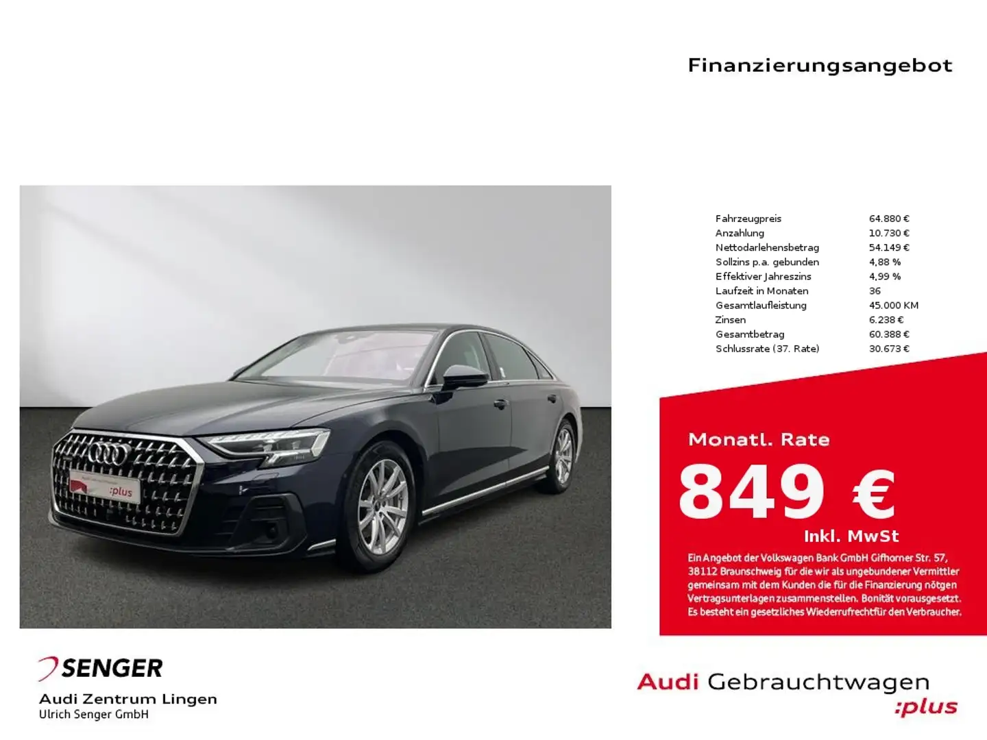 Audi A8 L 50 TDI quattro MMI Matrix B&O Bleu - 1