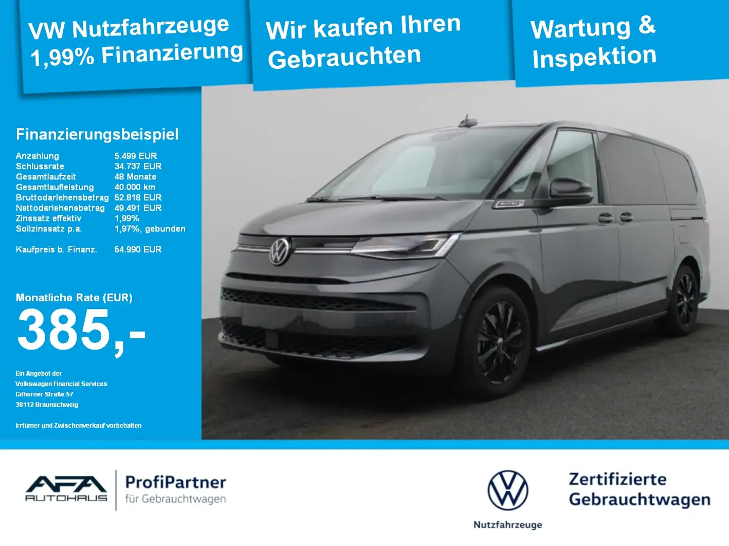 Volkswagen T7 Multivan 2,0 TDI Edition lang DSG AHK*LED*Navi Grau - 1