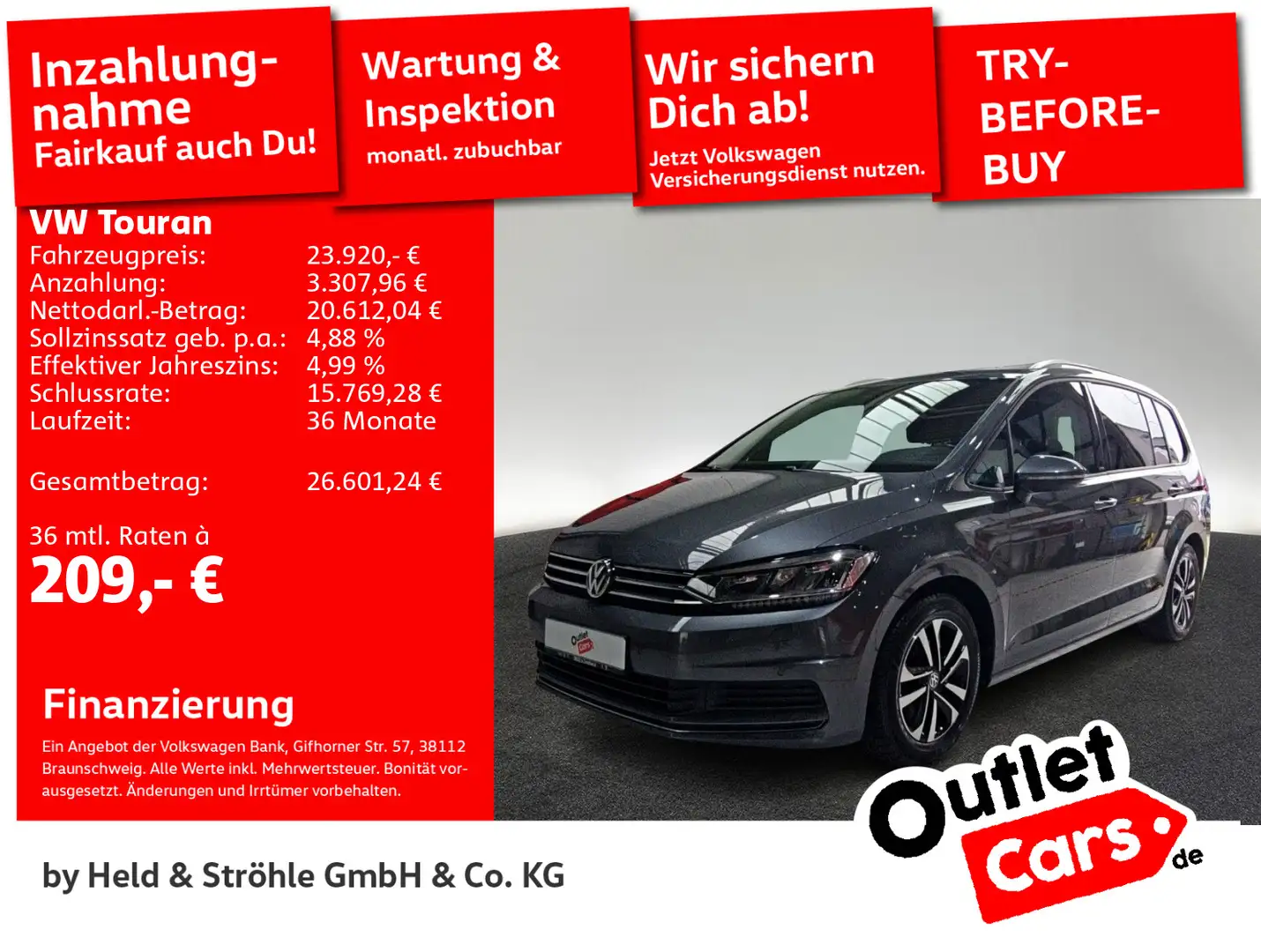 Volkswagen Touran UNITED 1.5 TSI AHK LED NAV 7SITZE Grijs - 1
