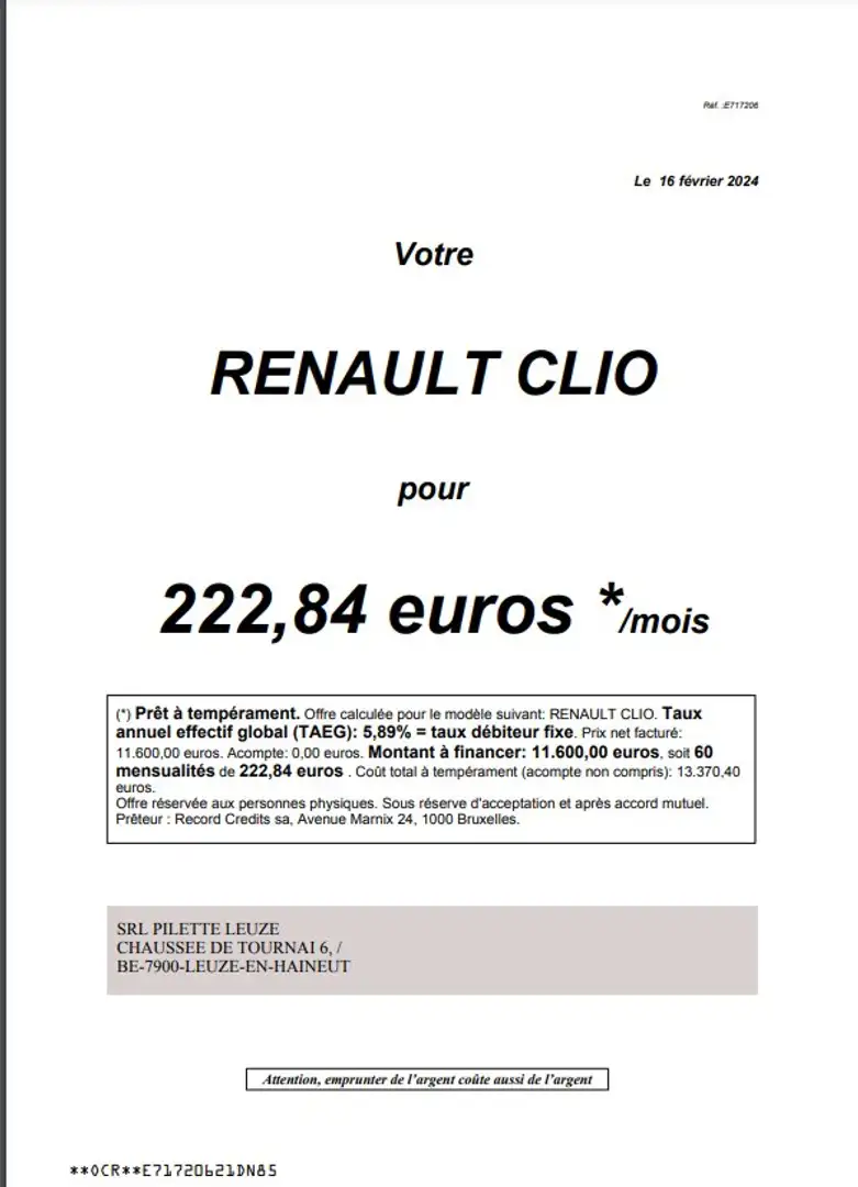 Renault Clio 0.9 TCe Zen (EU6c)*60X222.84€ Blanc - 2