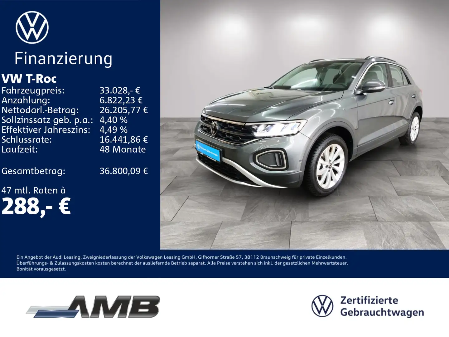 Volkswagen T-Roc Life 1.5 TSI DSG/ACC/RFK/Standhzg/02.30Gar Grau - 1