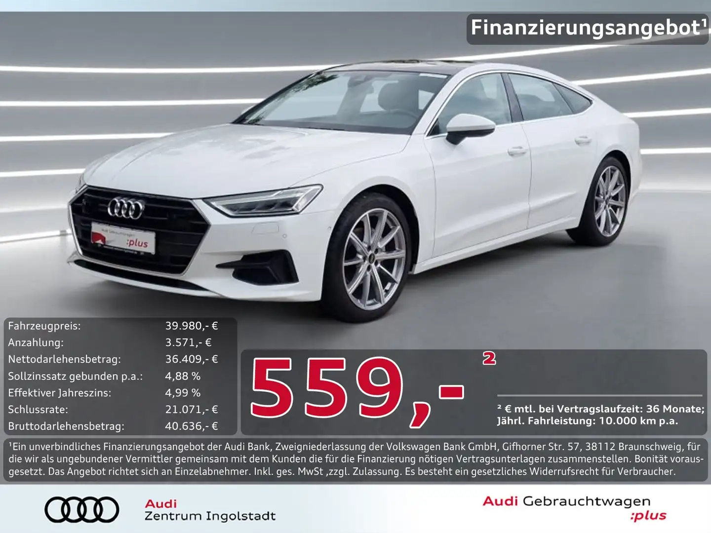 Audi A7 Sportback 40 TDI qu PANO B&O AHK ACC 20" KAM Blanc - 1