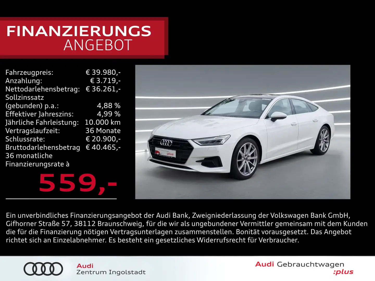 Audi A7 Sportback 40 TDI qu PANO B&O AHK ACC 20" KAM Weiß - 1