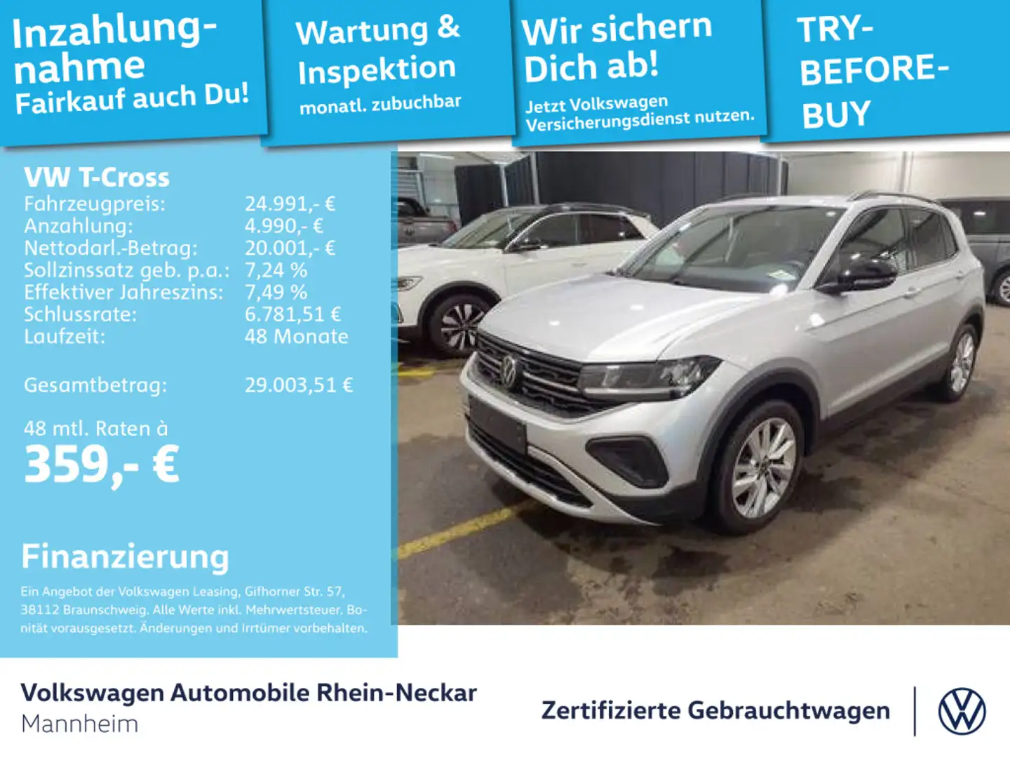 Volkswagen T-Cross 1.0 TSI GOAL DSG Navi AHK LED uvm Silber - 1