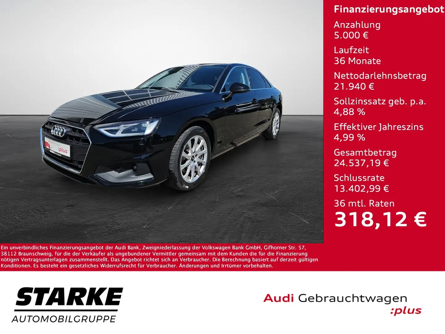 Audi A4 Limousine 40 TDI S tronic NaviPlus SHZ Schiebed... Zwart - 1