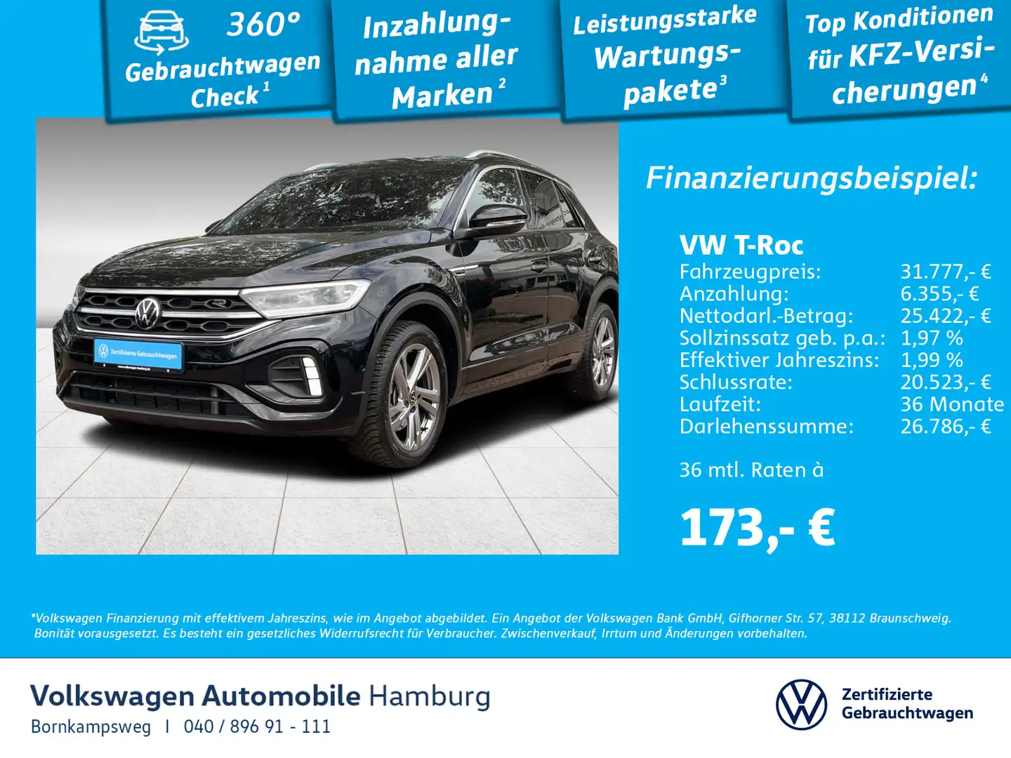 Volkswagen T-Roc 2.0 TDI R-Line DSG AHK Navi Rückfahrkamera Schwarz - 1