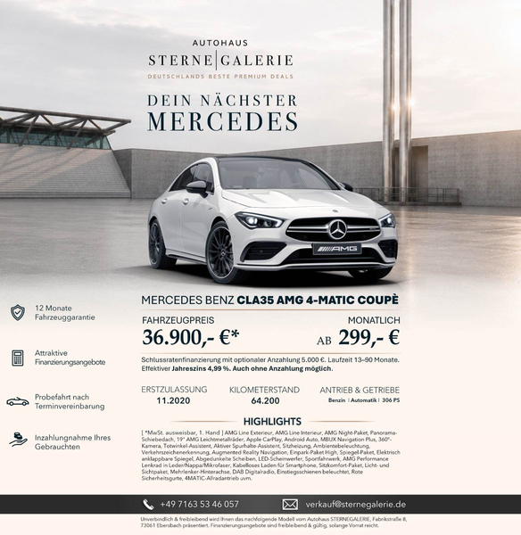Mercedes-Benz CLA 35 AMG 360°/TOTW/TEMPOM/PANO/SITZH/AMBIENT