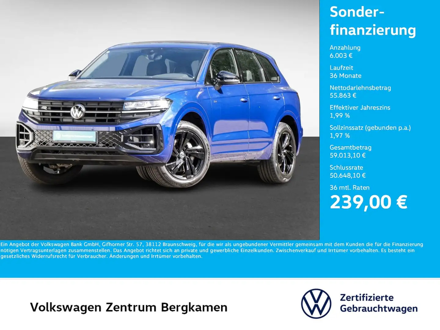Volkswagen Touareg V6 R-LINE BLACk STYLE KAMERA HD-MATRIX Blauw - 1
