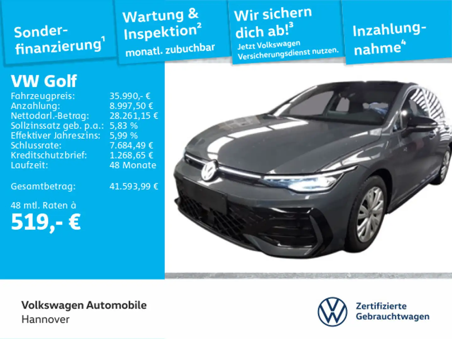 Volkswagen Golf VIII 2.0 TDI DSG R-Line Pano Kamera ACC LED Grau - 1