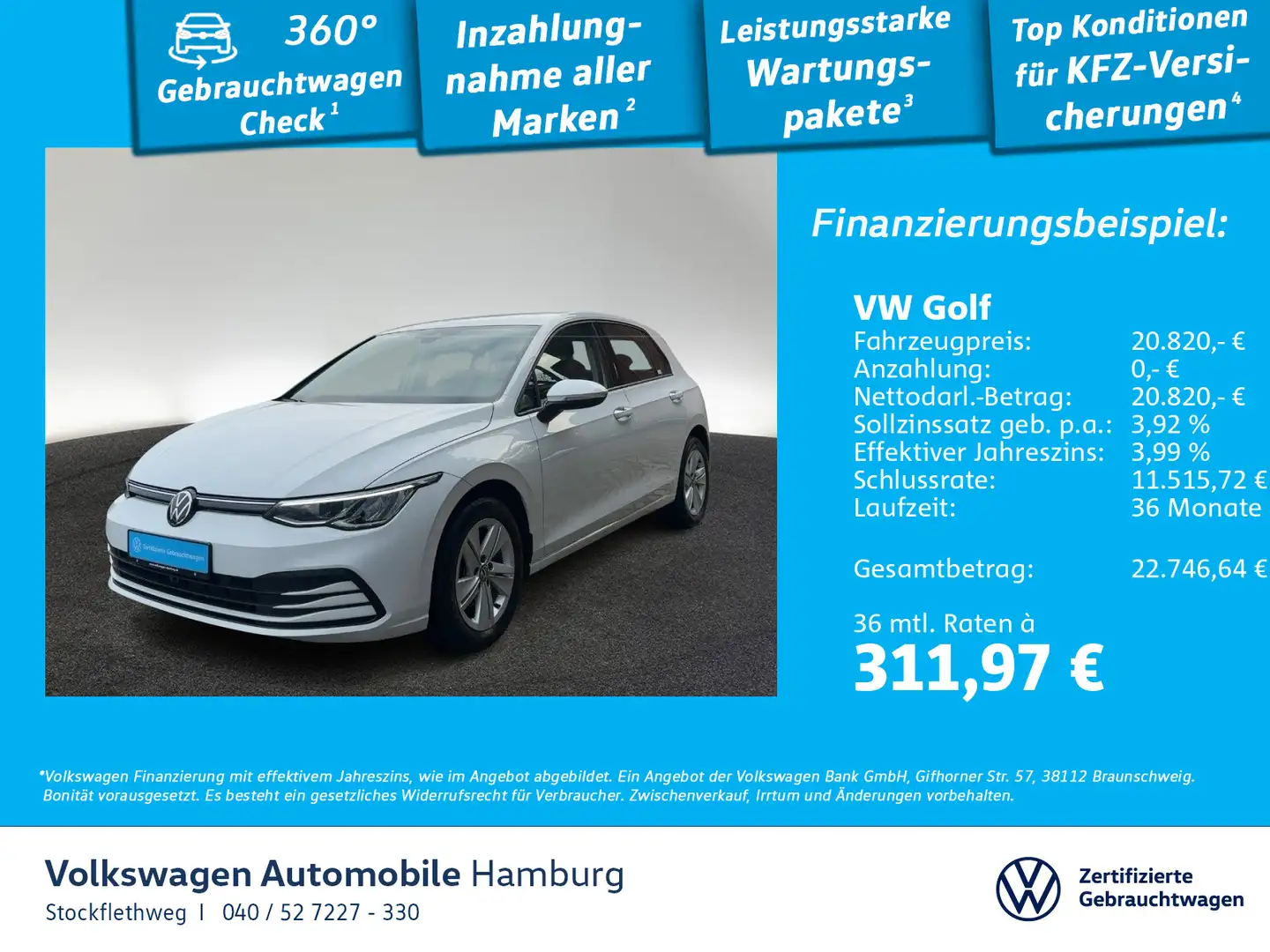 Volkswagen Golf VIII 1.5 TSI Life ACC Navi CarPlay Sitzhzg Weiß - 1