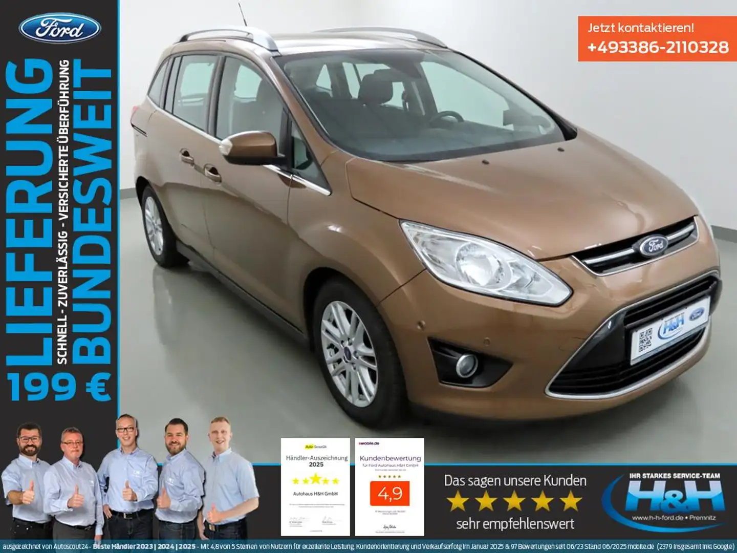 Ford Grand C-Max 2.0 TDCi Aut Titanium ParkAss+AHK Brown - 1