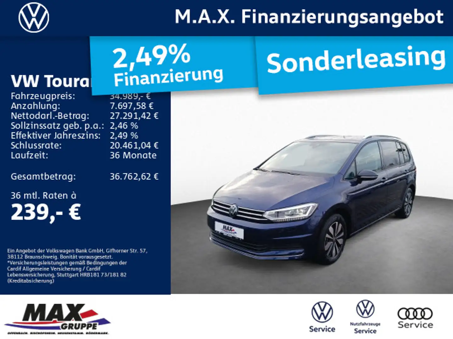 Volkswagen Touran 2.0 TDI DSG GOAL 7-SITZE AHK+IQ.LIGHT+ACC Azul - 1