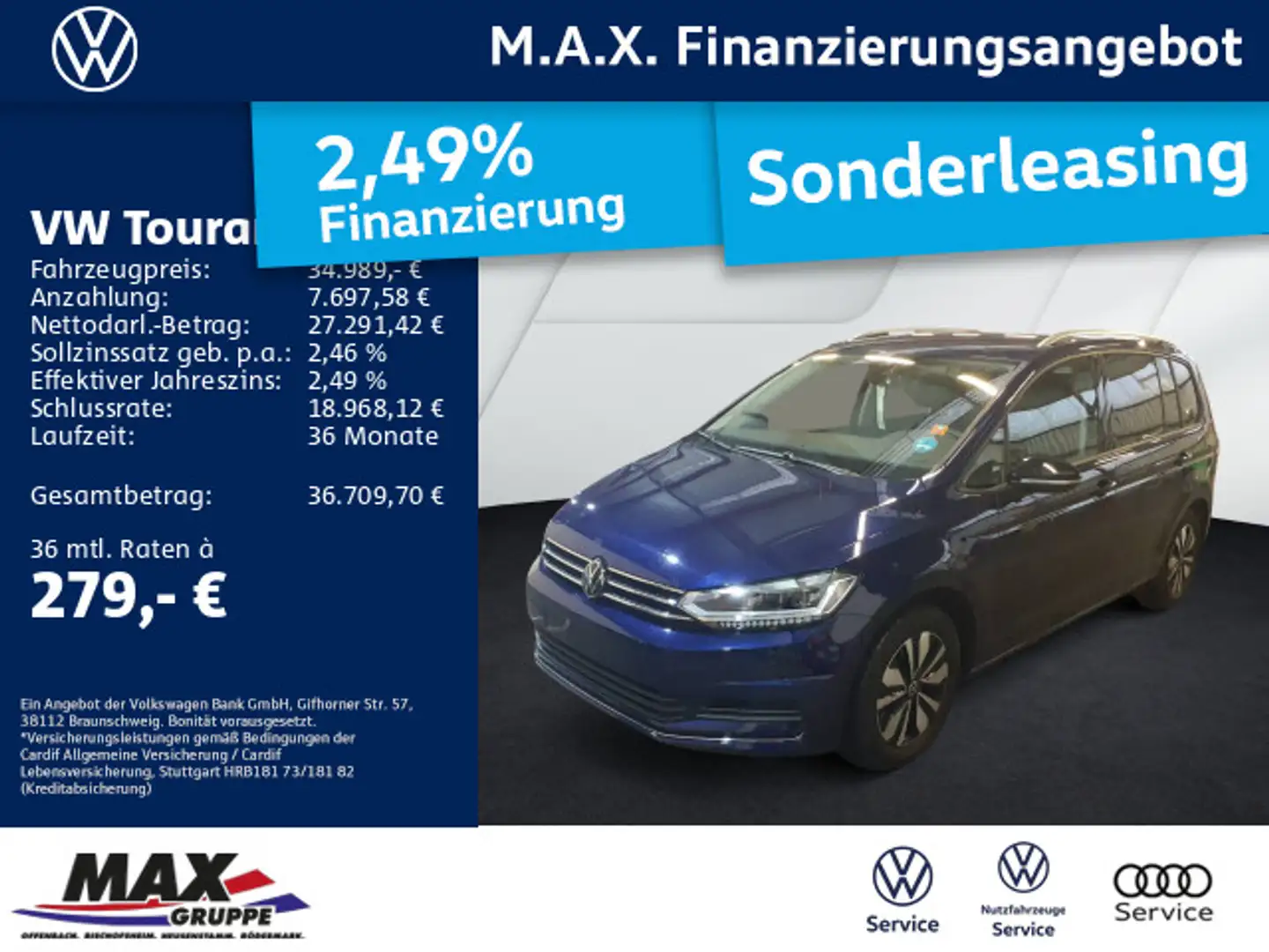 Volkswagen Touran 2.0 TDI DSG GOAL 7-SITZE AHK+IQ.LIGHT+ACC Blau - 1