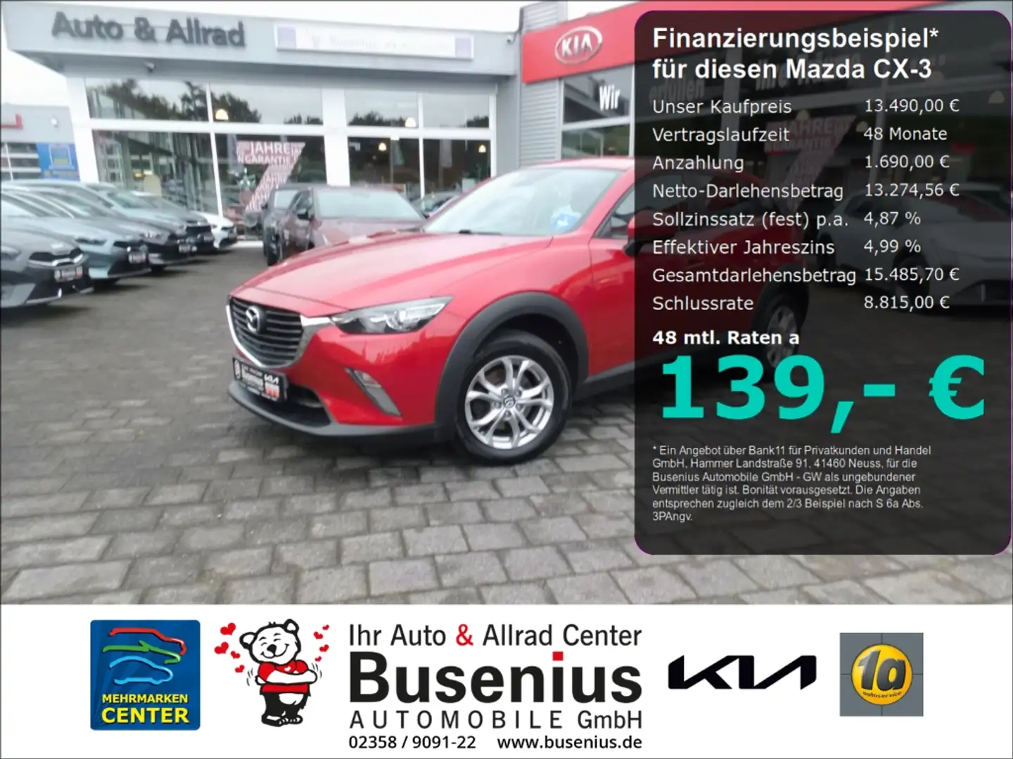 Mazda CX-3 2.0 SKYACTIV-G 120 Center-Line+Navi+Freisprech Rot - 1