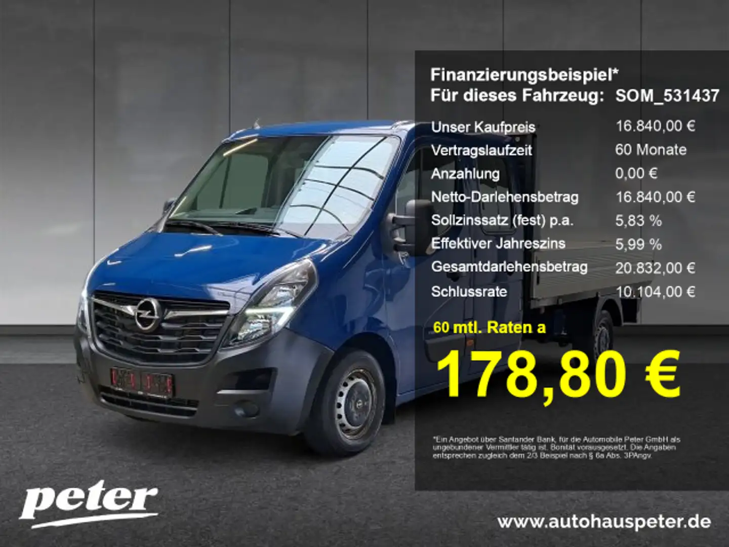 Opel Movano Movano Fahrgestell Doppelkabine mit Pritsche L3H1  Blau - 1