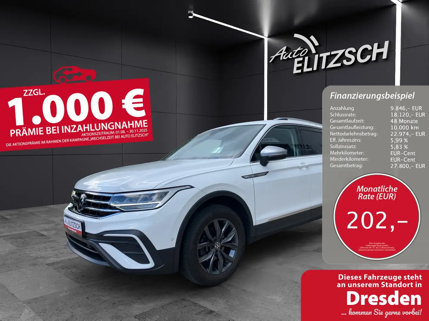 Volkswagen Tiguan Allspace Life TDI DSG LED ACC STH HuD SHZ RearView Navi Weiß - 1