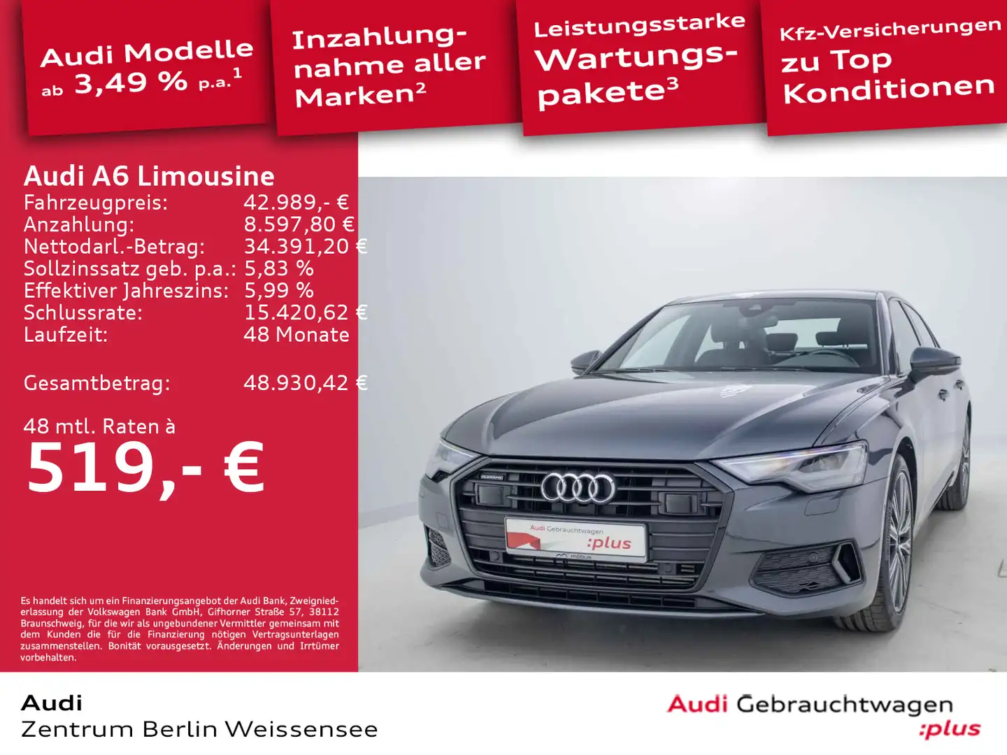 Audi A6 55 TFSI S-TRO*QUA*LED*PANO*AHK*RFK* Grau - 1