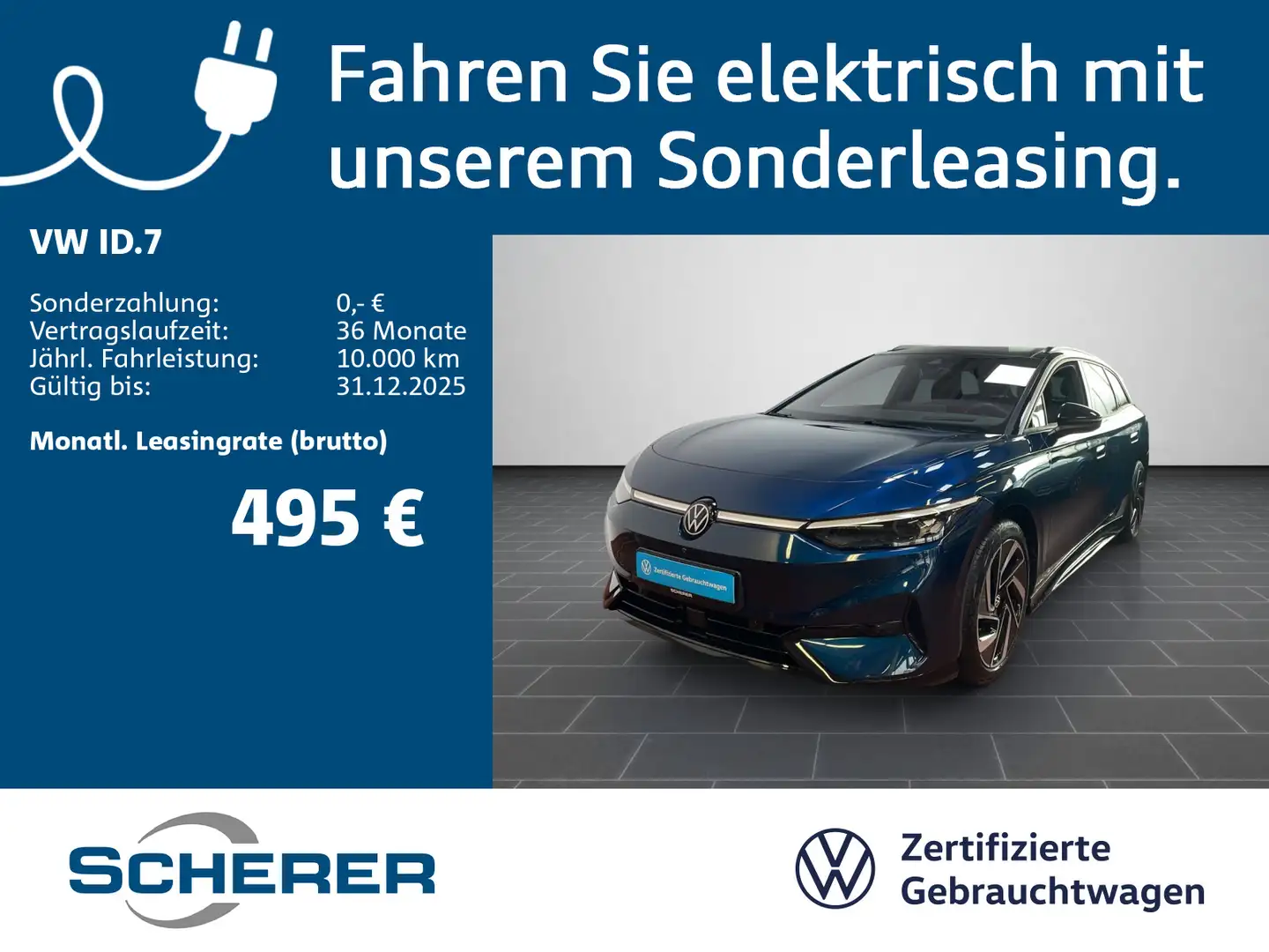 Volkswagen ID.7 Tourer Pro 77kWH MATRIX WÄRMEPUM. AHK 360° Blau - 1