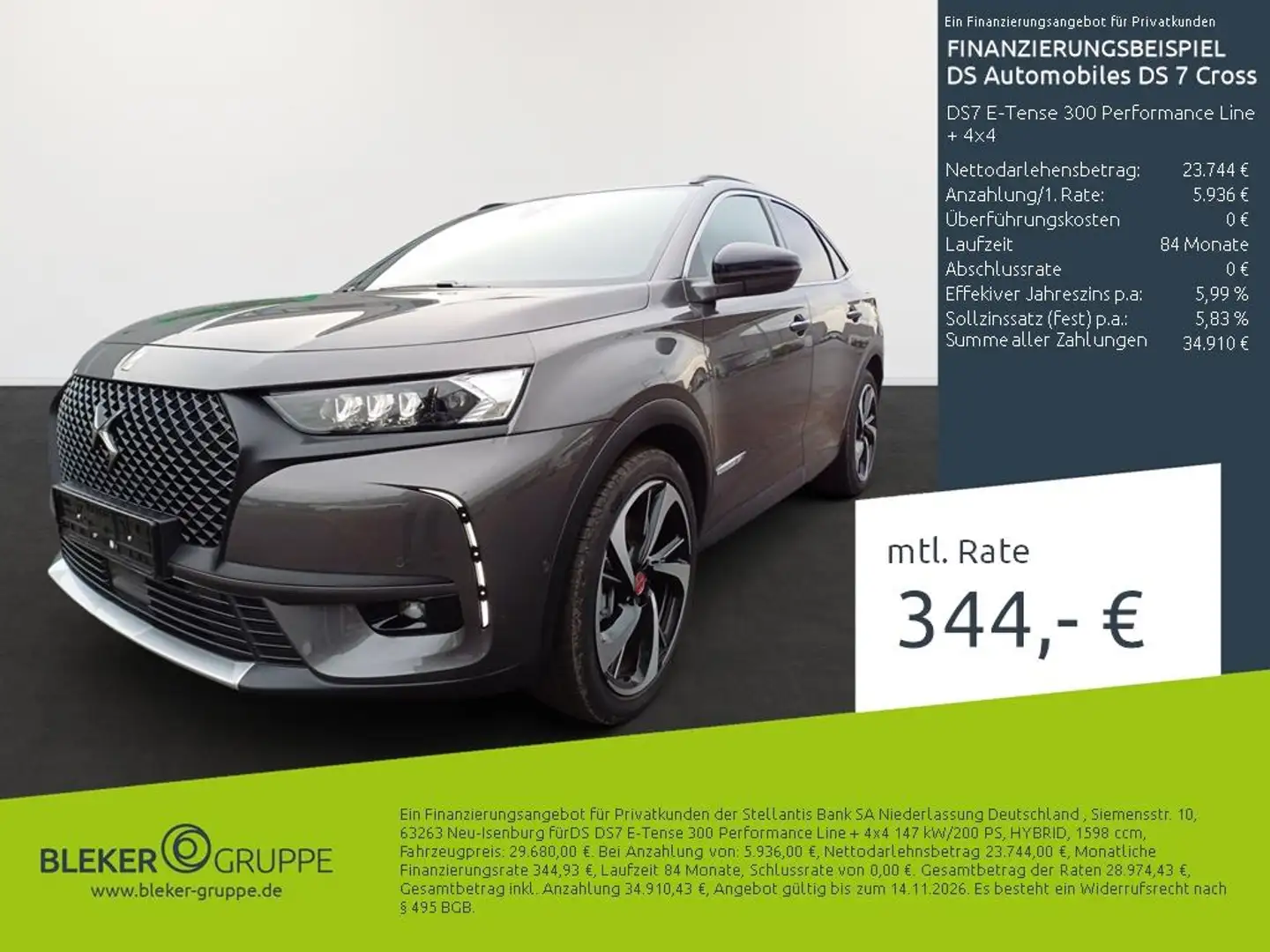 DS Automobiles DS 7 Crossback DS7 E-Tense 300 Performance Line + 4x4 Grau - 1