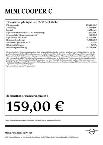 MINI Cooper C Head-Up DAB LED Pano.Dach Komfortzg.