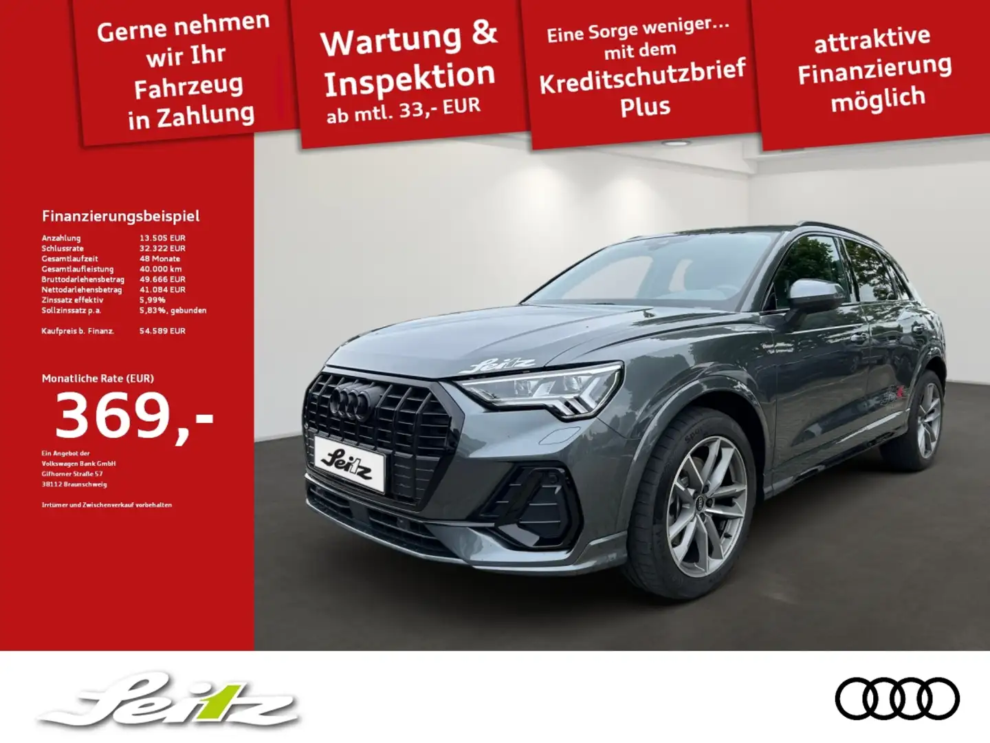 Audi Q3 40 TDI quattro S line *AHK*PANO*NAVI*KAMERA* Grijs - 1