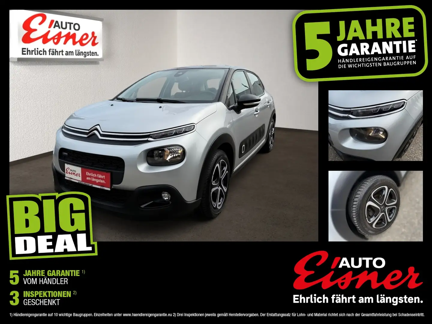 Citroen C3 PureTech 82 5-Gang-Manuell Feel 8-fach Bereift! Gris - 1