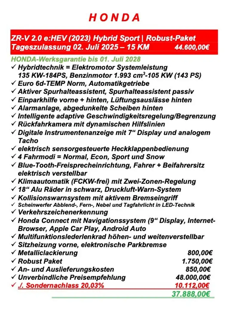 Honda ZR-V 2.0 e:HEV (2023) Hybrid Sport | Robust-Paket | Nav Blauw - 2