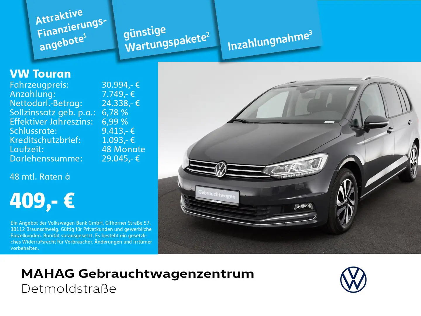 Volkswagen Touran 2.0 TDI Active AHK Navi LED DSG Grigio - 1