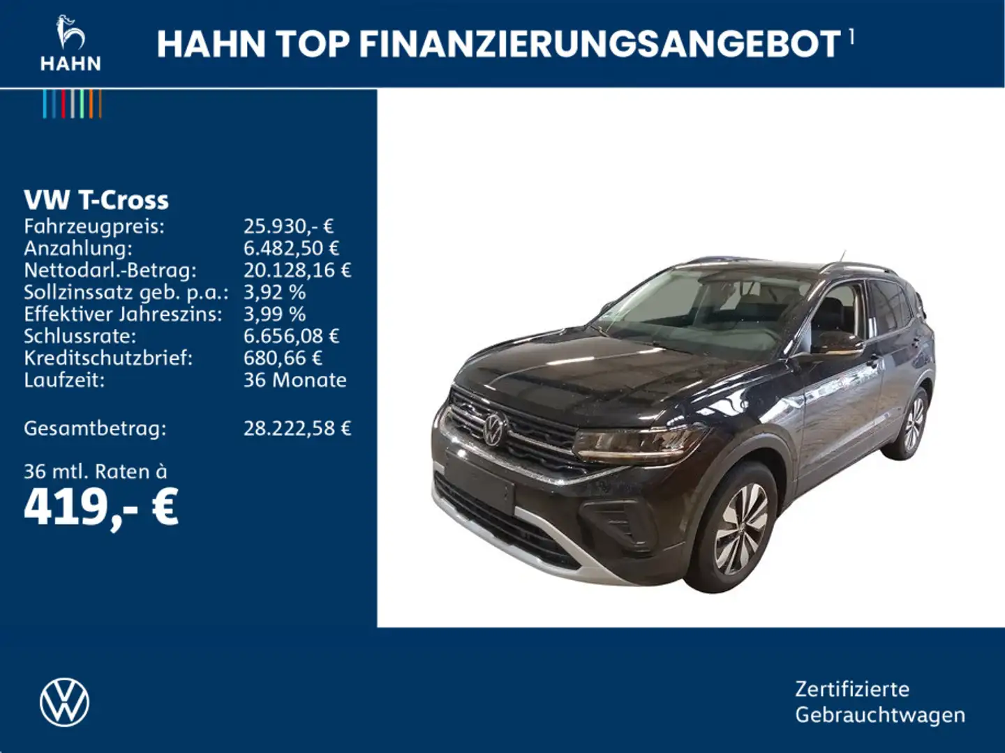 Volkswagen T-Cross 1.0TSI DSG Goal ACC App-Conn Cam LED SHZ Schwarz - 2