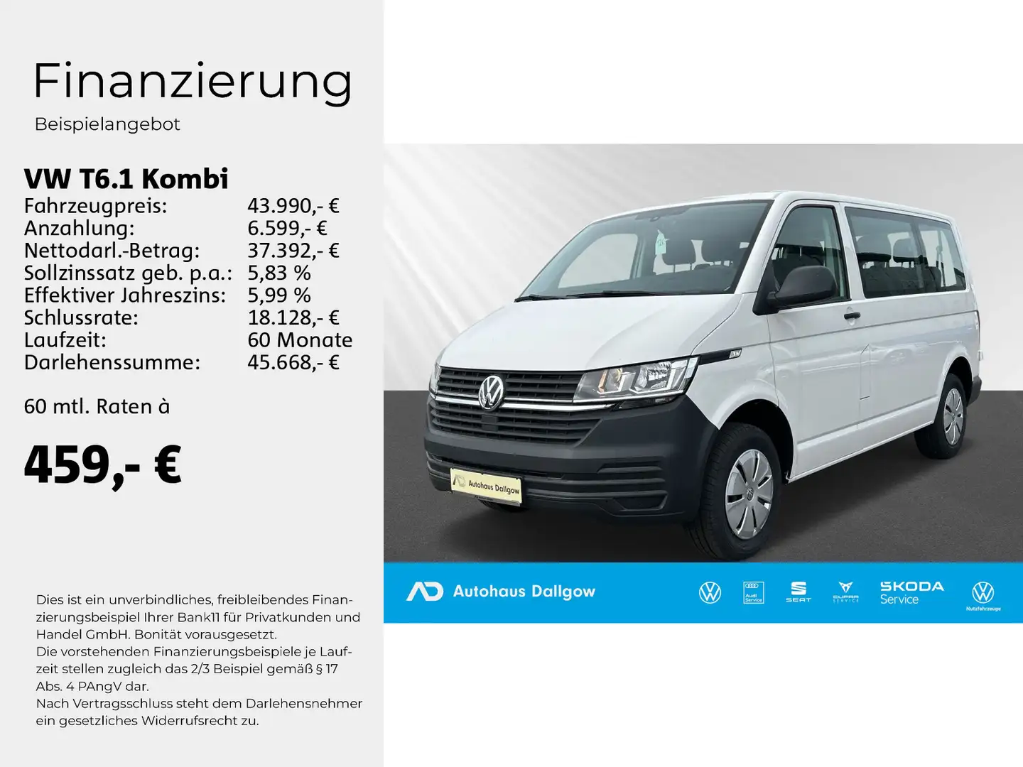 Volkswagen T6.1 Kombi TZ- 9 Sitzer kurzer RS (UVP: 51.ooo€) Weiß - 2