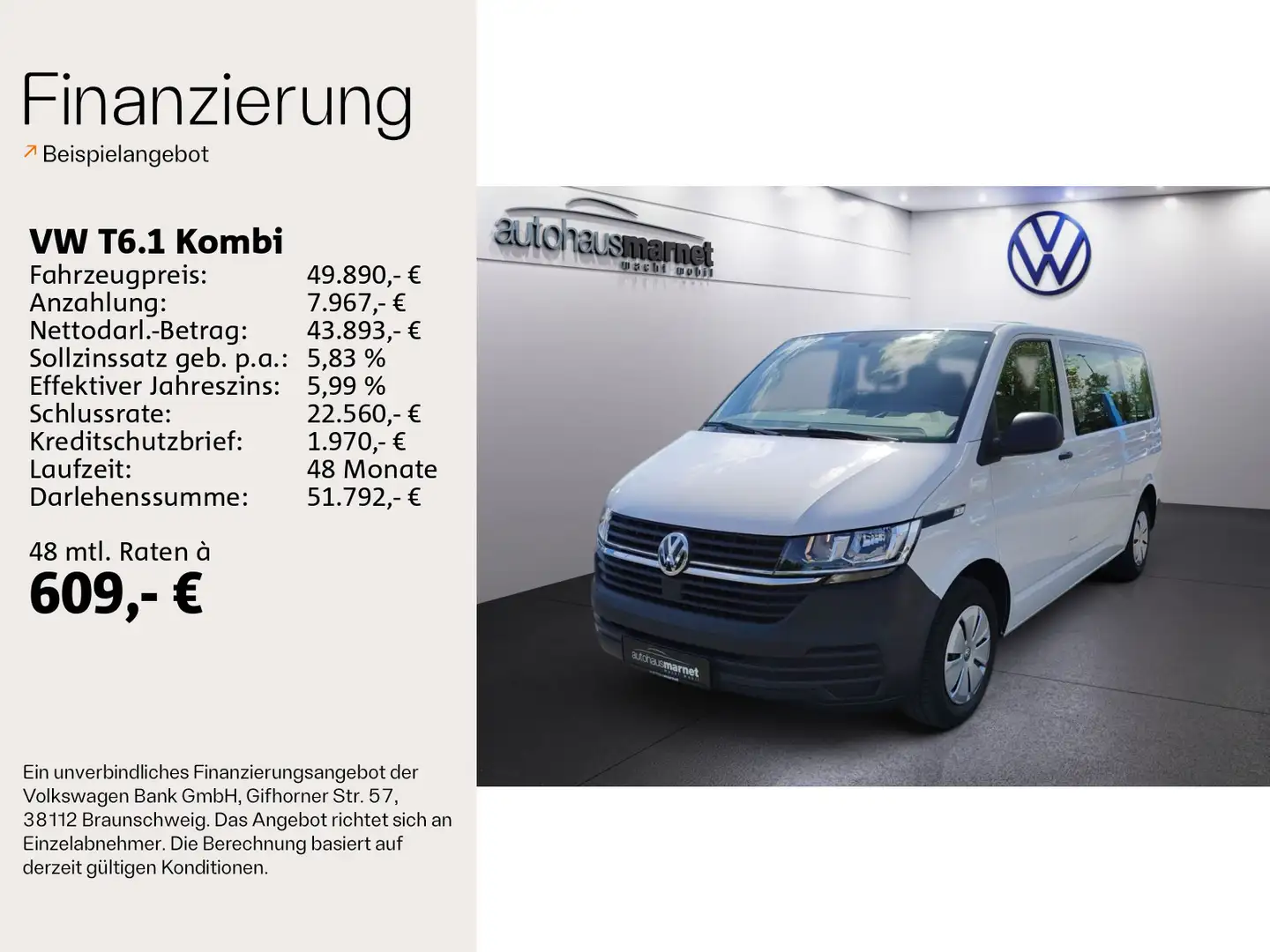 Volkswagen T6.1 Kombi TDI *9-Sitzer*EPH*Klima*GJR*Komfortpa Weiß - 2