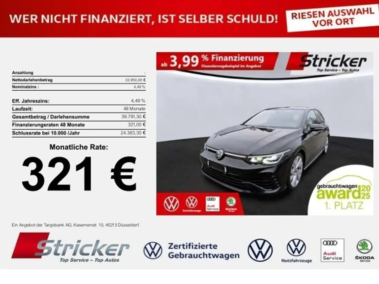 Volkswagen Golf R 2.0 TSI DSG 4M 321,-ohne Anzahlung Pano Kamera Schwarz - 1