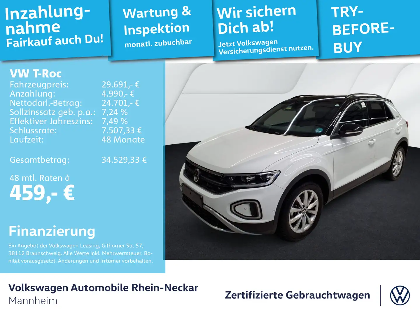 Volkswagen T-Roc 2.0 TDI GOAL DSG AHK Navi Kamera uvm Weiß - 1