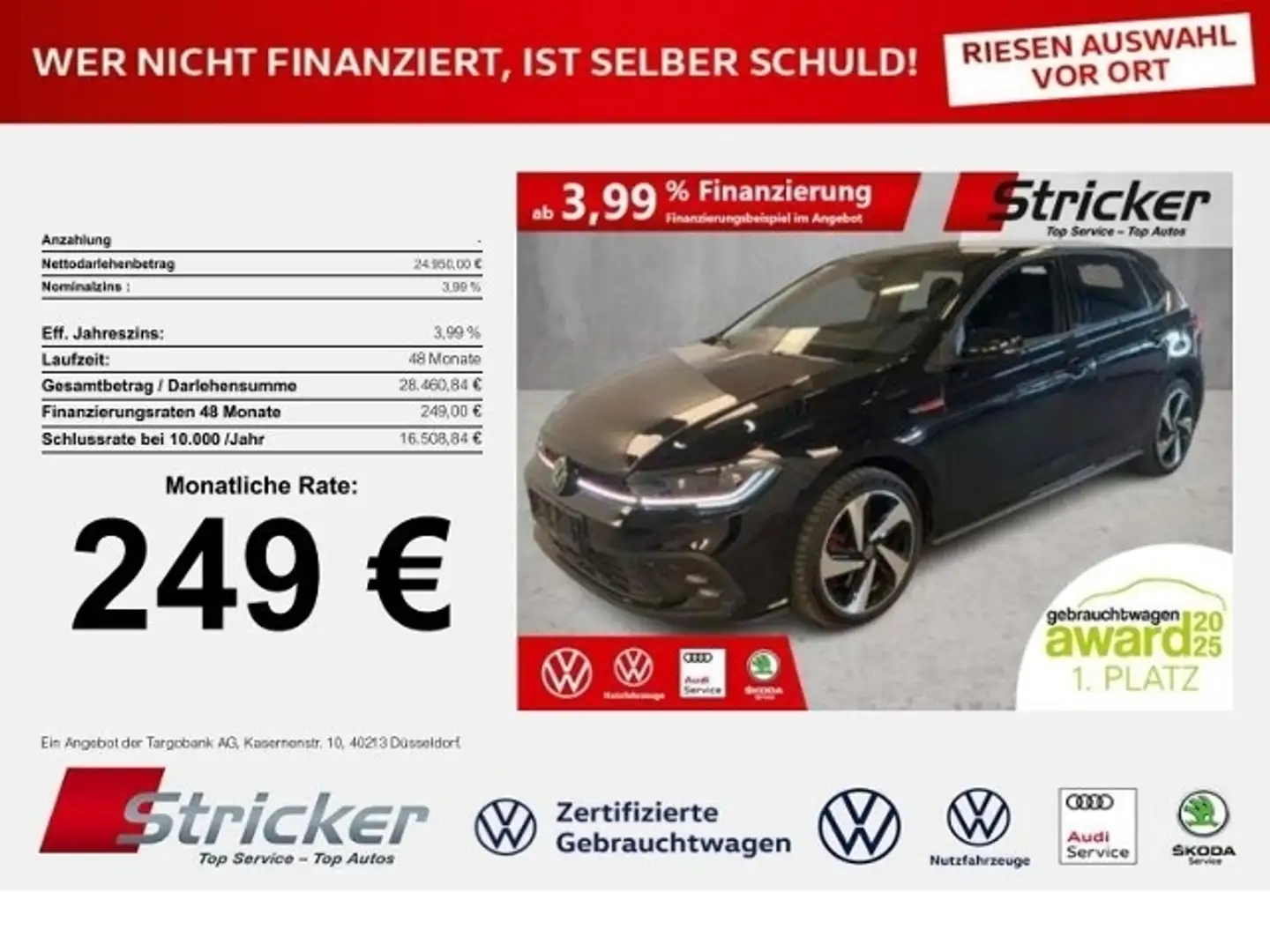 Volkswagen Polo GTI 2.0TSI DSG 249,-ohne Anzahlung ACC App-Connec Schwarz - 1