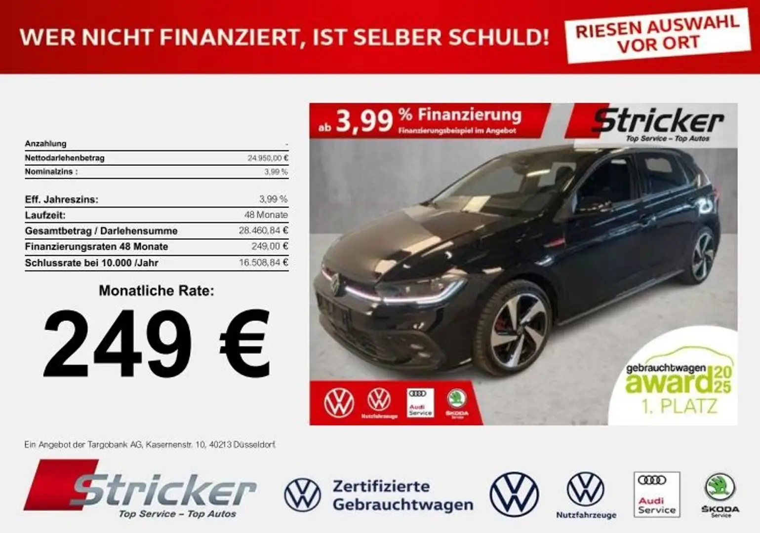 Volkswagen Polo GTI 2.0TSI DSG 249,-ohne Anzahlung ACC App-Connec Schwarz - 2
