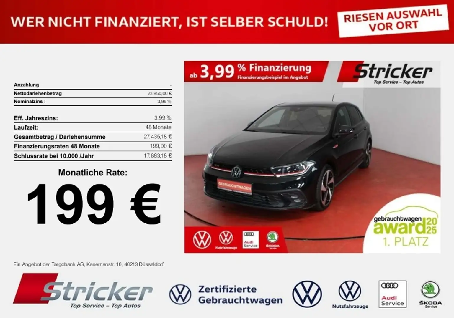 Volkswagen Polo GTI 2.0TSI DSG 199,-ohne Anzahlung ACC App-Connec Schwarz - 1