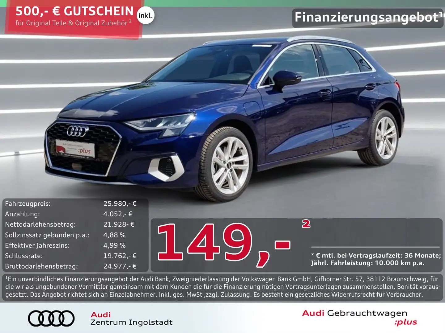 Audi A3 Sportback 40 TFSI e NAVI virtual+ PDC Advanced Blau - 1