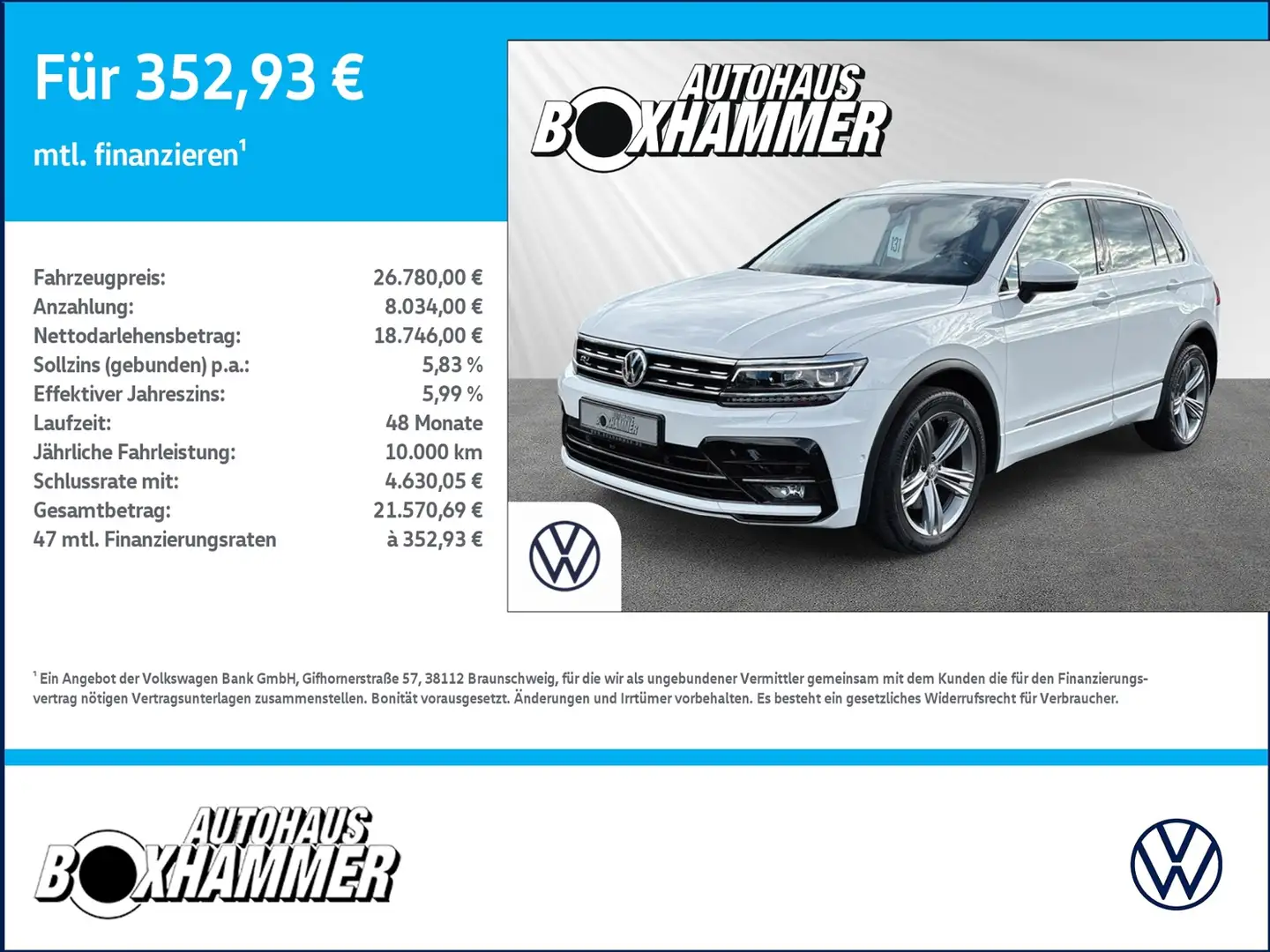 Volkswagen Tiguan 2,0 TDI DSG 4Mot. Sound R-Line NAVI+AHK+PANO Blanc - 1