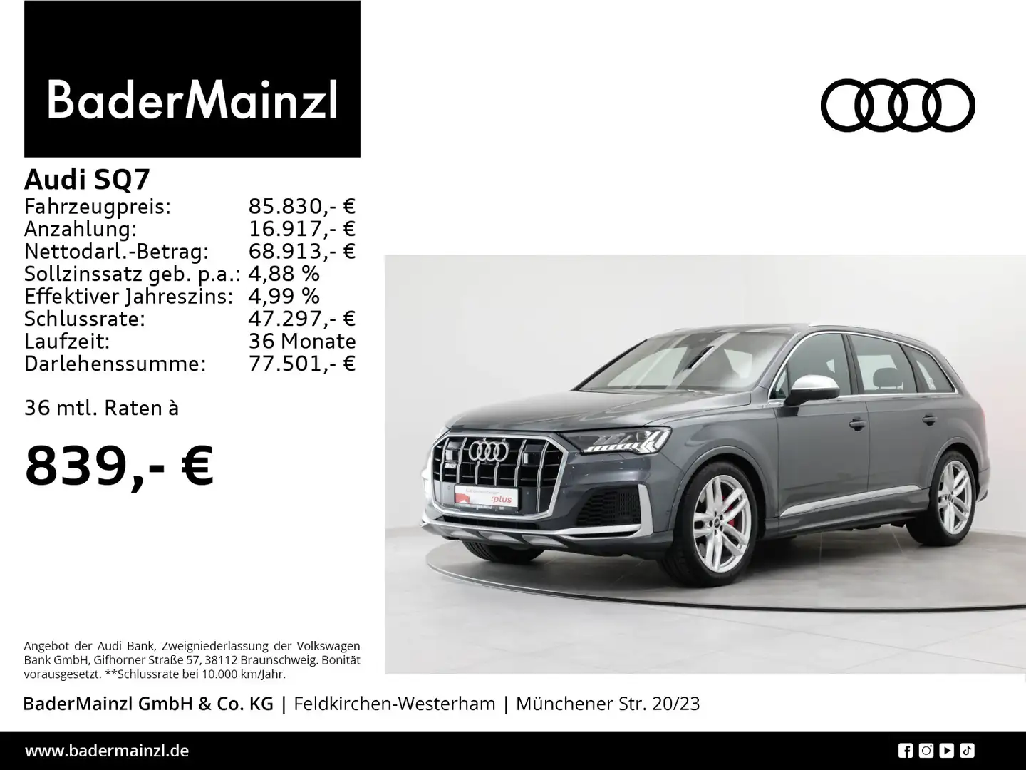 Audi SQ7 4.0 TFSI quattro AHK Stdhz Matrix Pano HUD Серый - 1