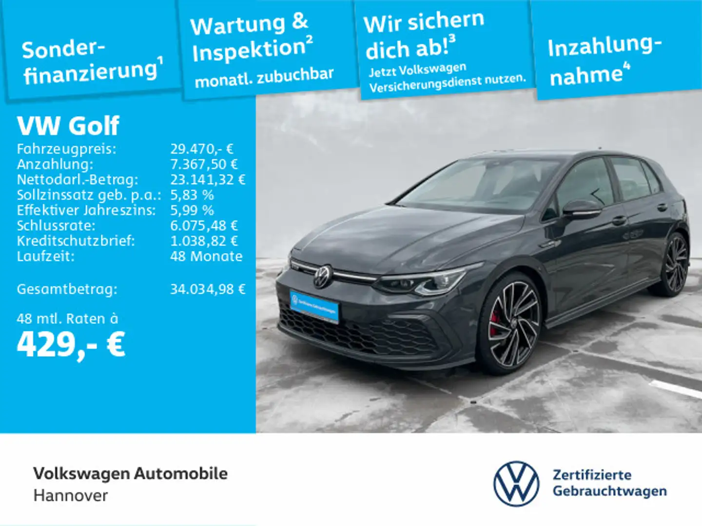 Volkswagen Golf VIII GTD 2.0 TDI DSG Navi LED HuD DigCockpi Gris - 1