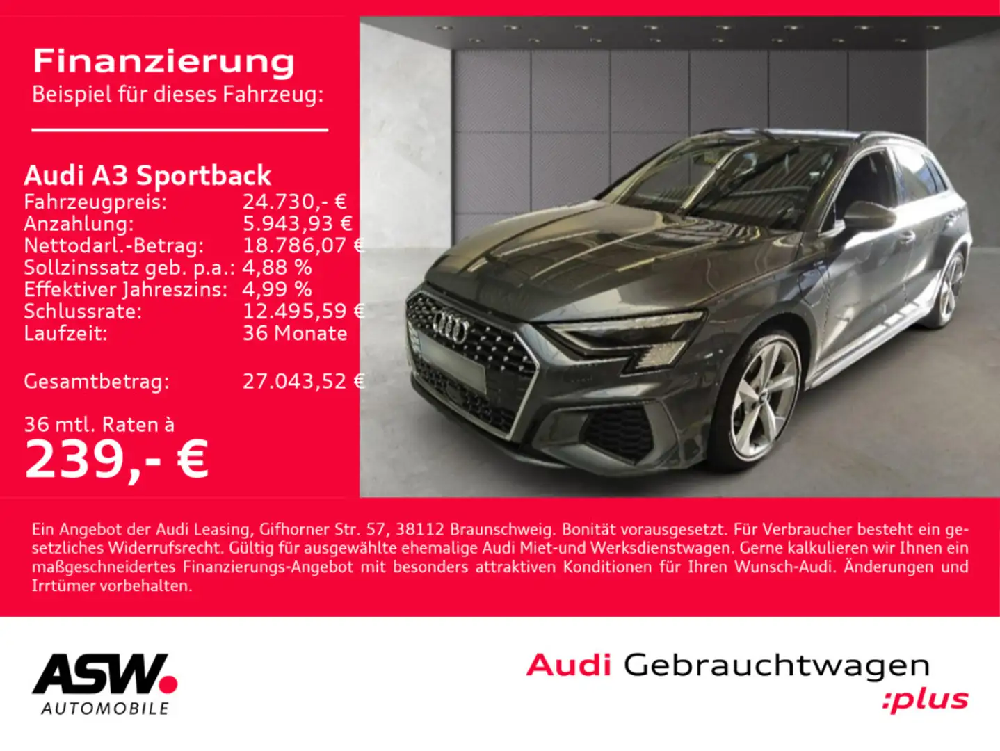 Audi A3 S line 40TFSI e Stroni LED Navi B&O Grau - 1