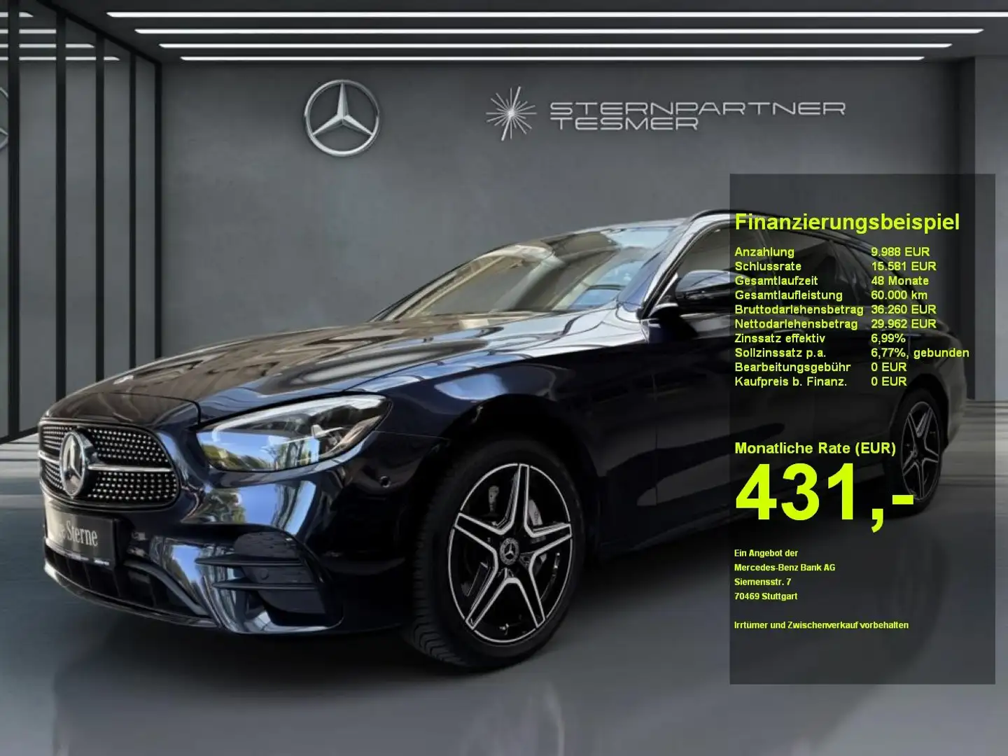 Mercedes-Benz E 300 de 4M T AMG+NIGHT+PANO+KAMERA+DISTR.+AHK Blau - 1