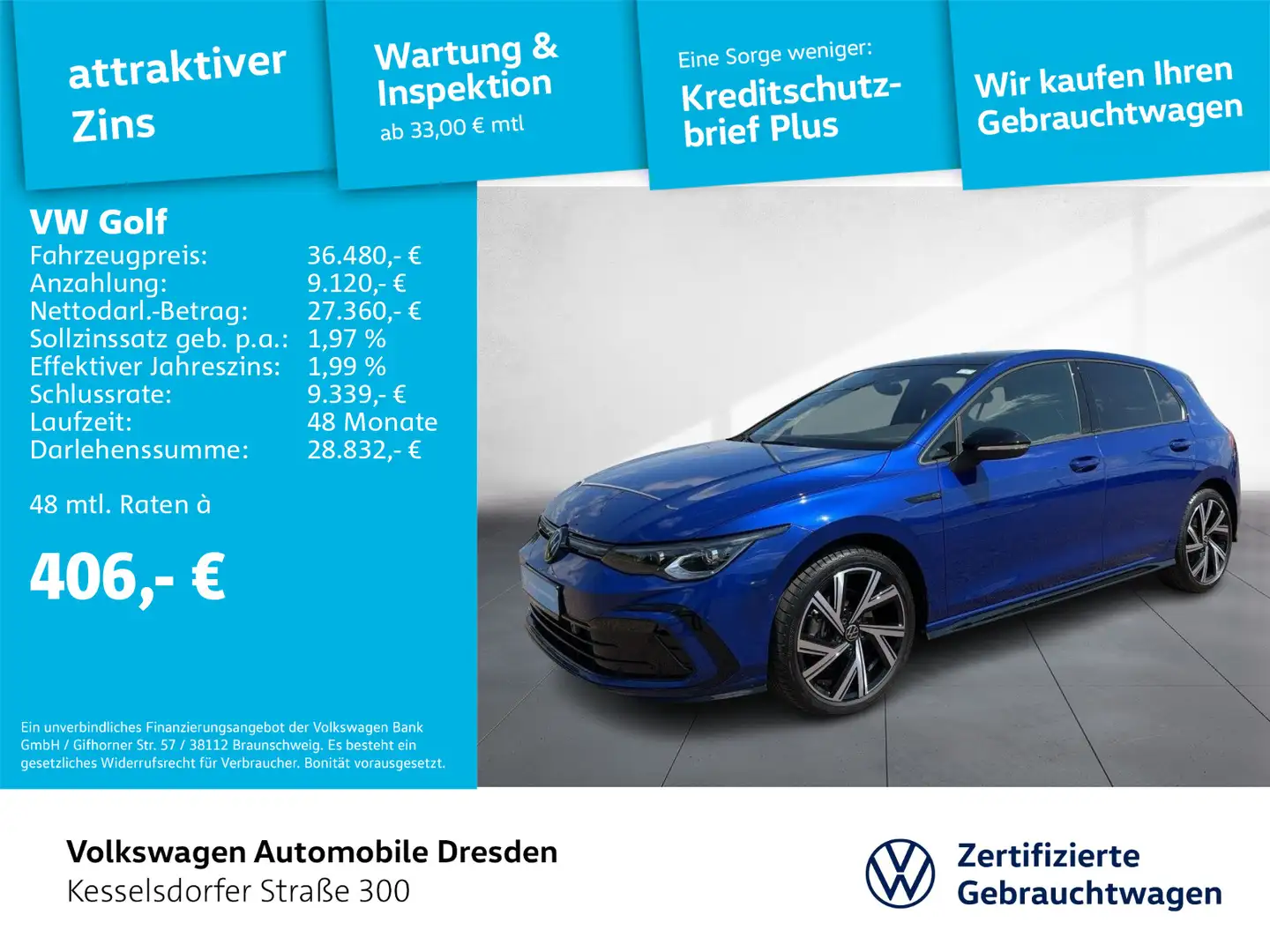 Volkswagen Golf R-Line 1.5 eTSI Navi Kamera Standhzg. AHZV Blau - 1