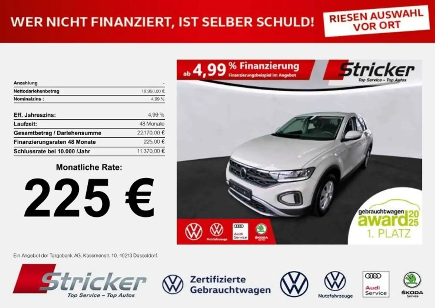 Volkswagen T-Roc 1.0TSI 225,-ohne Anzahlung LED DAB+ Weiß - 2